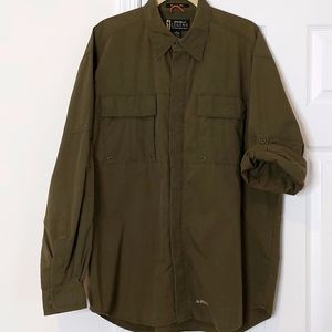 Eddie Bauer, size L, army green fishing/trail button down
